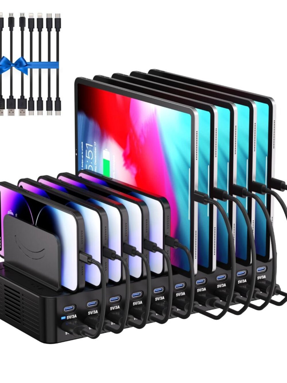 NEW 20-Port 270W Charging Station for Multiple Devices with Adjustable Dividers